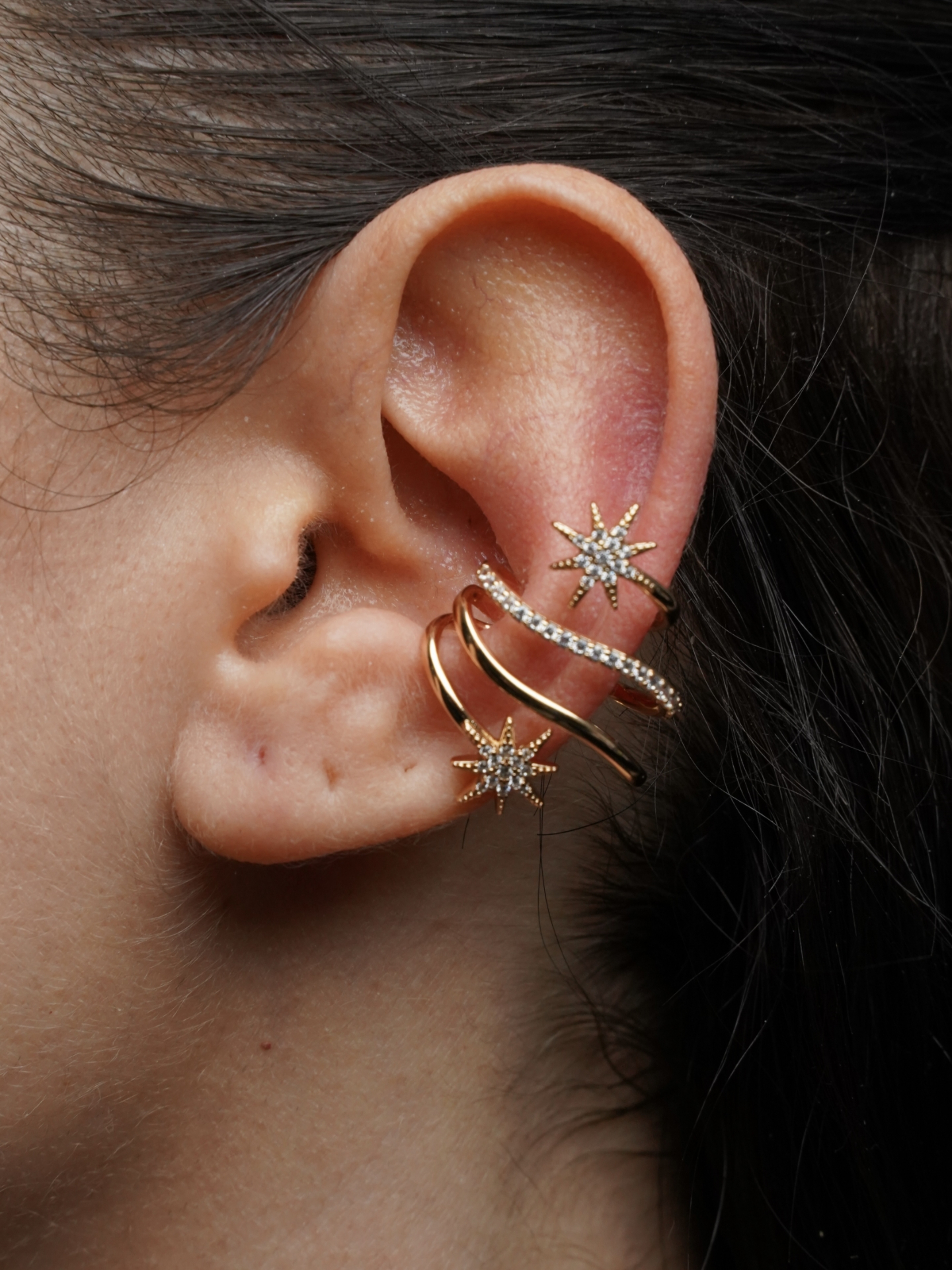 Resim Gold Yıldız Earcuff Küpe