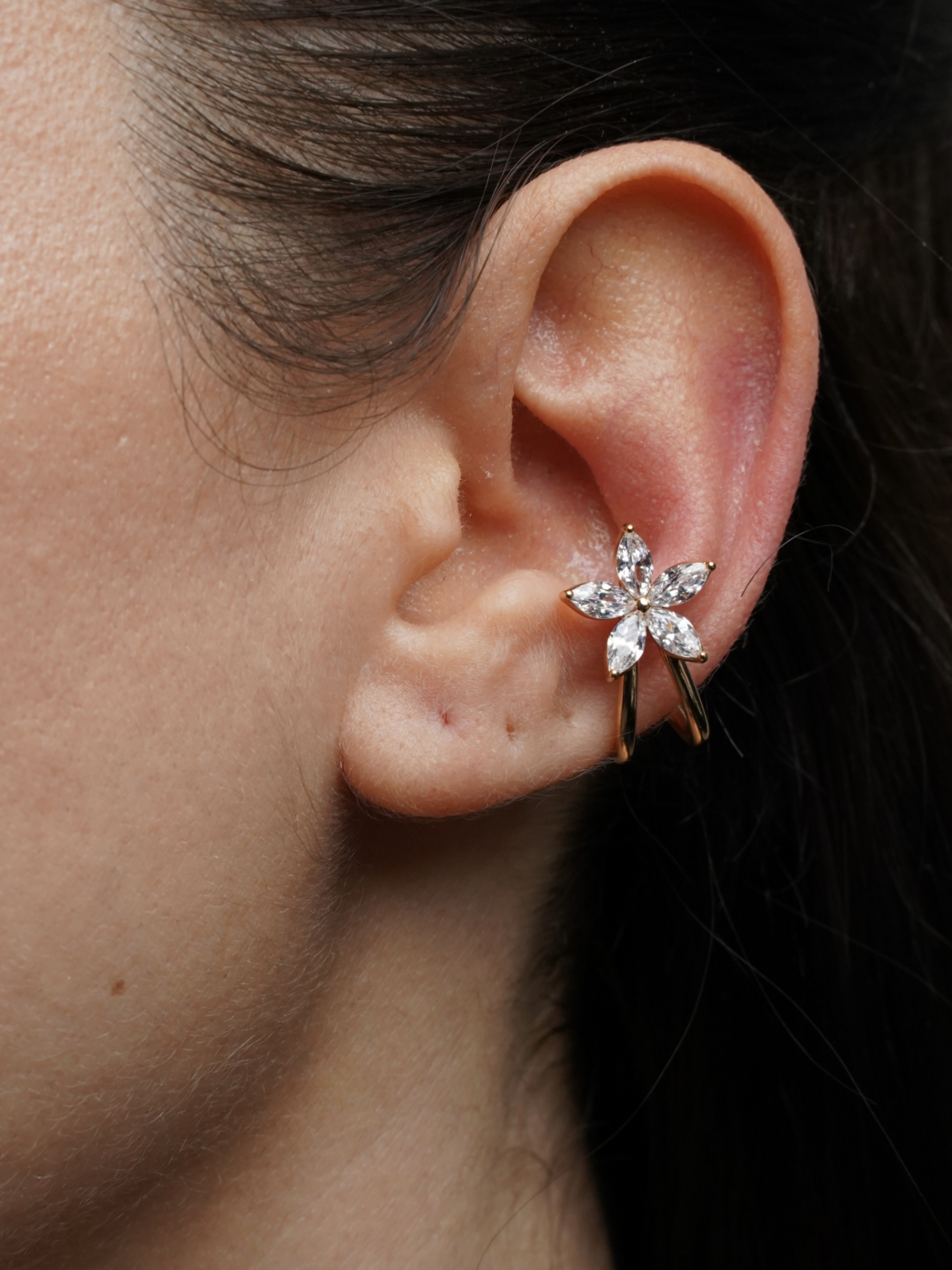 Resim Gold Lotus Taşlı Earcuff Küpe