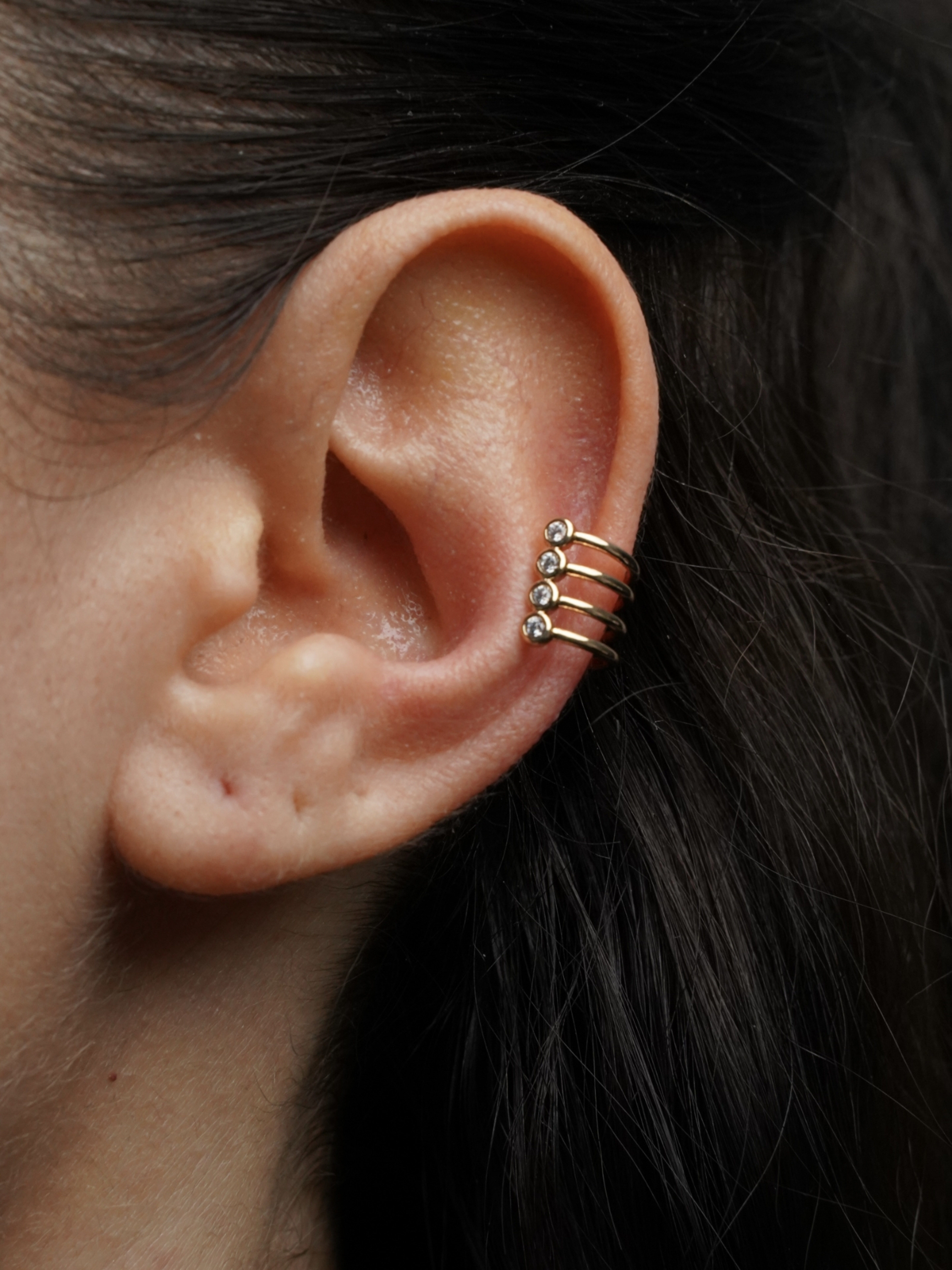 Resim Gold Minimal Taşlı Earcuff Küpe