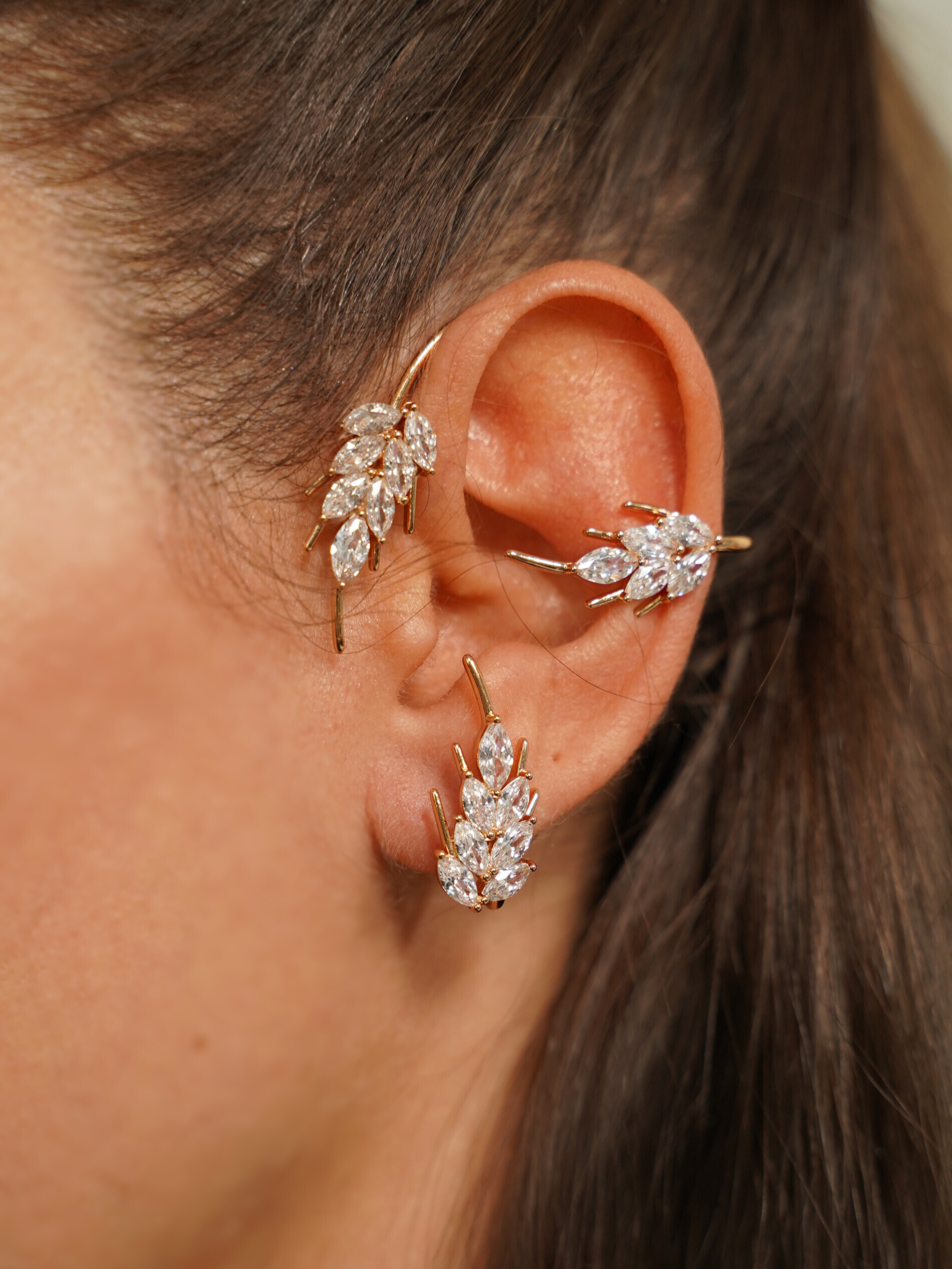 Resim Gold Yaprak Desenli Büyük Earcuff Küpe