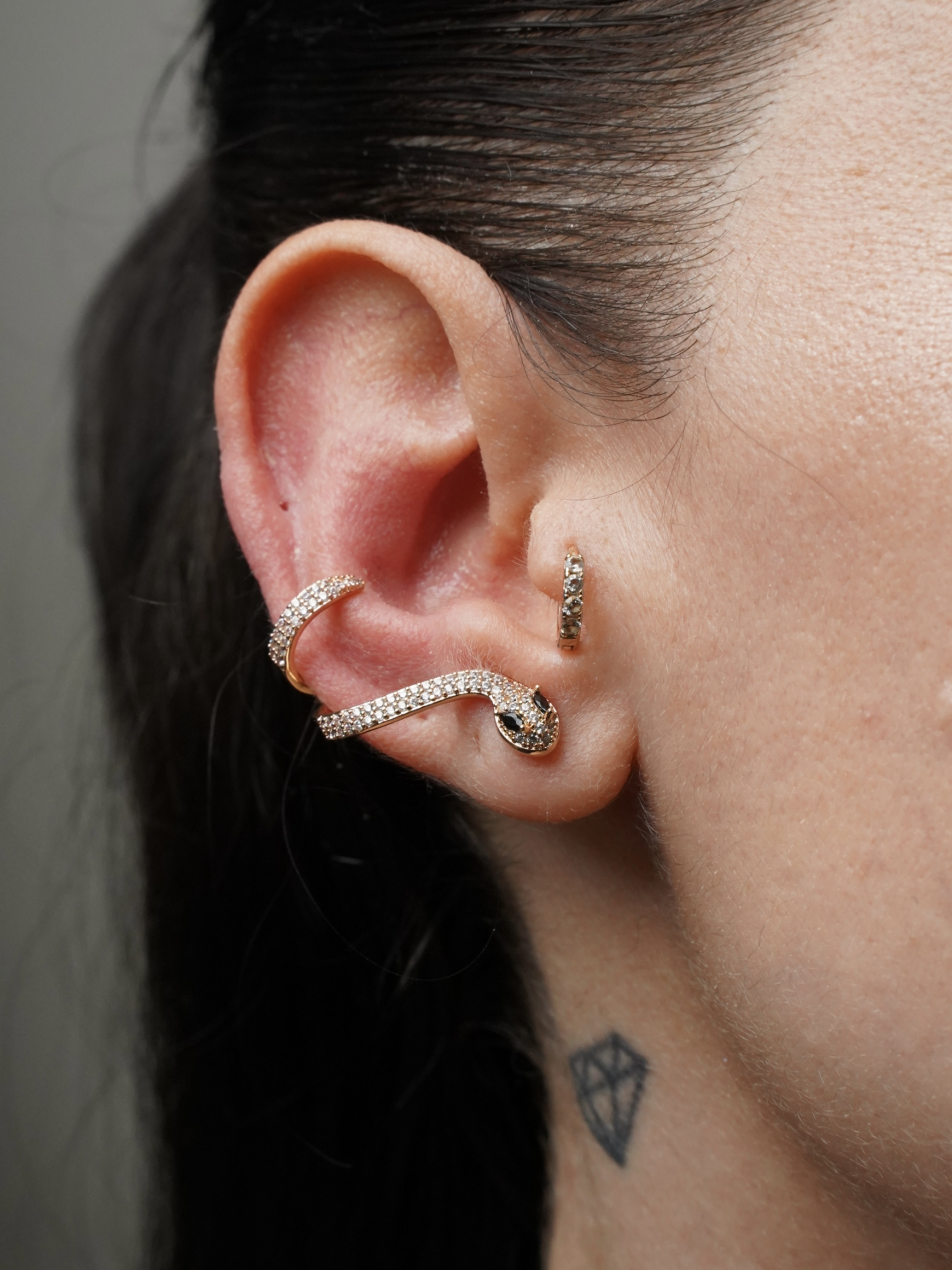 Resim Gold Yılan Earcuff Küpe