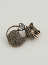 Resim Kalp Detaylı Taşlı Gold Kedi Broş
