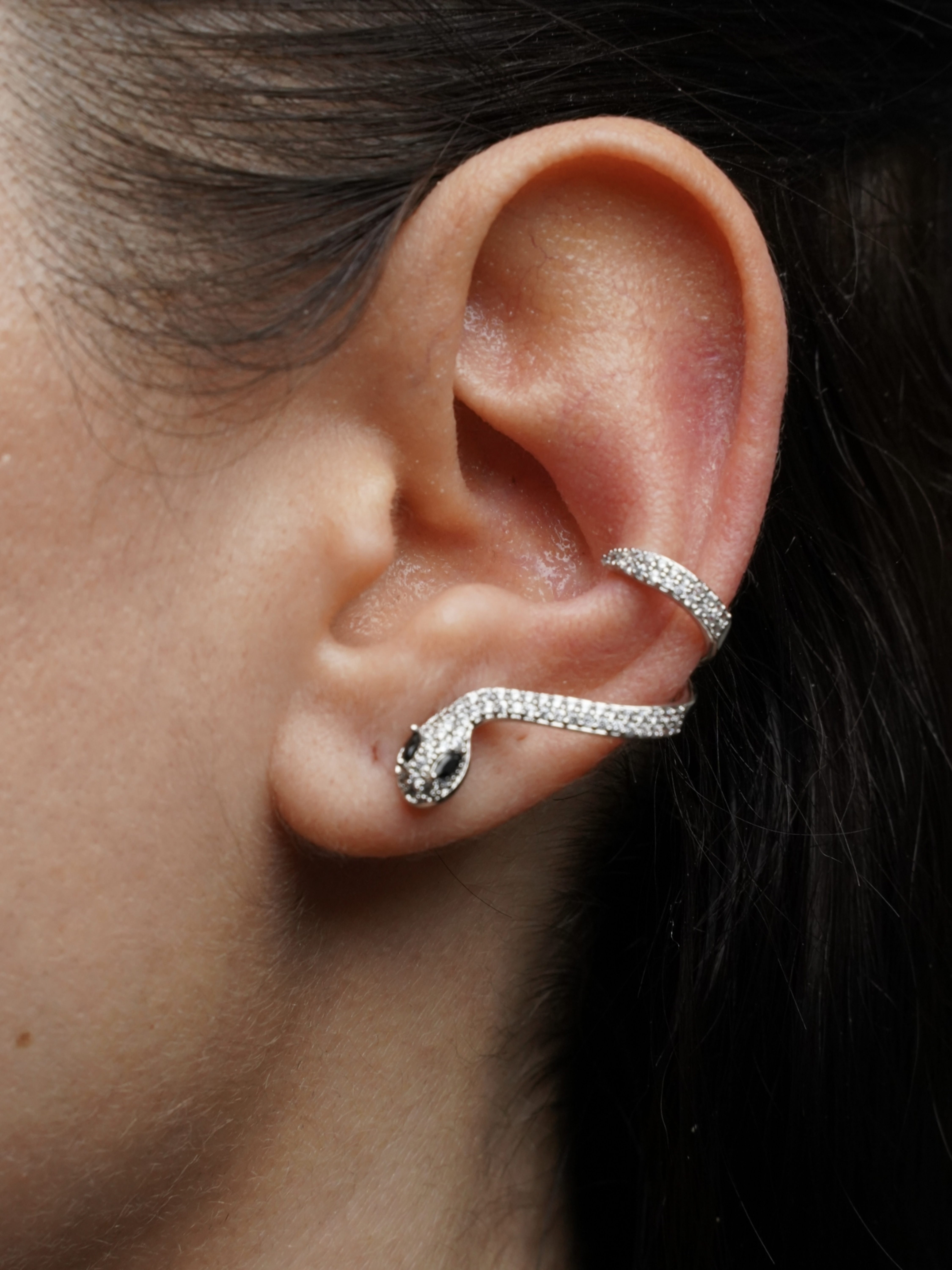 Resim Silver Yılan Earcuff Küpe