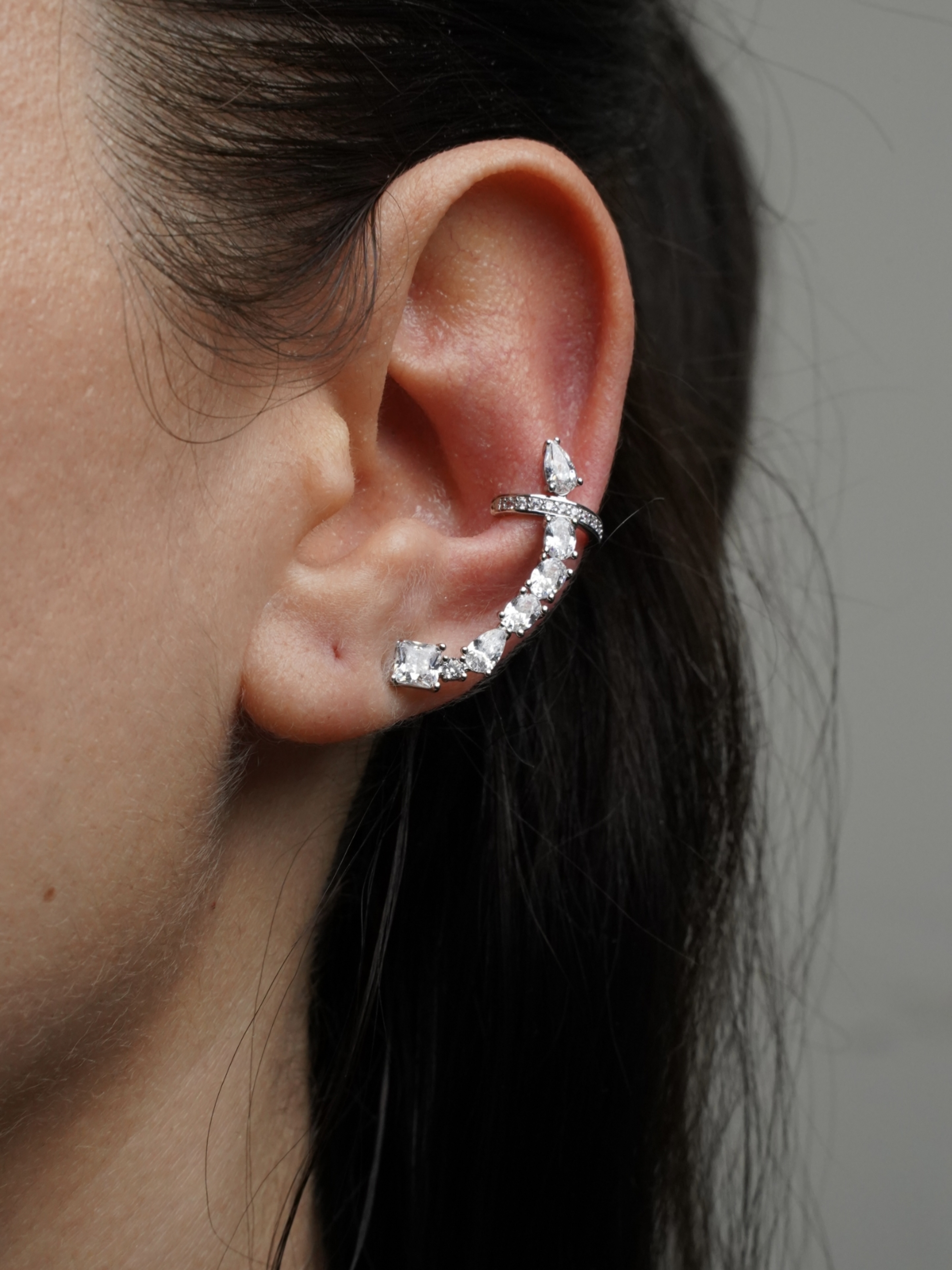 Resim Silver Minimal Taş Detaylı Earcuff Küpe