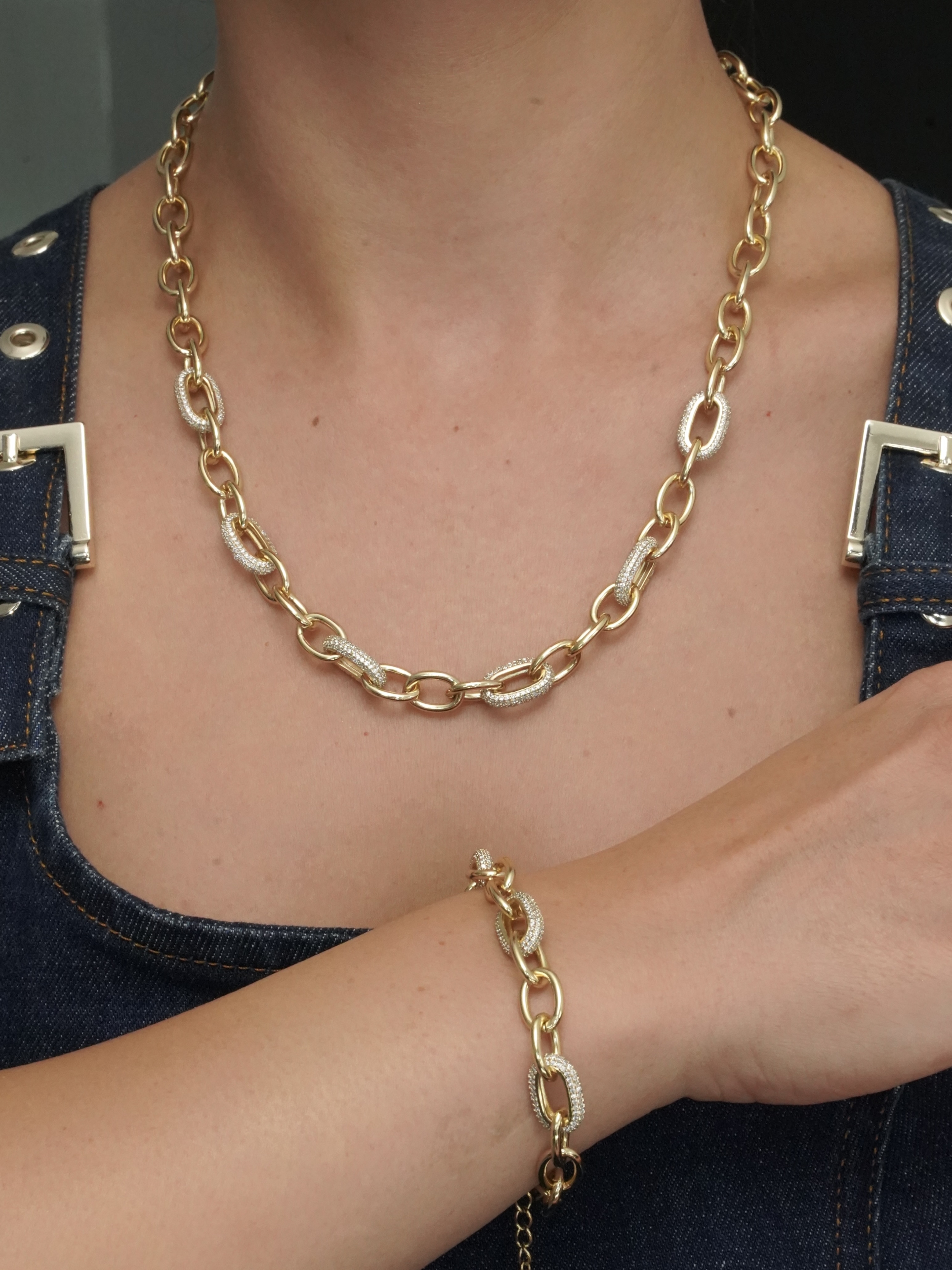 Resim Gold Cherie Chain Kolye Bileklik Set