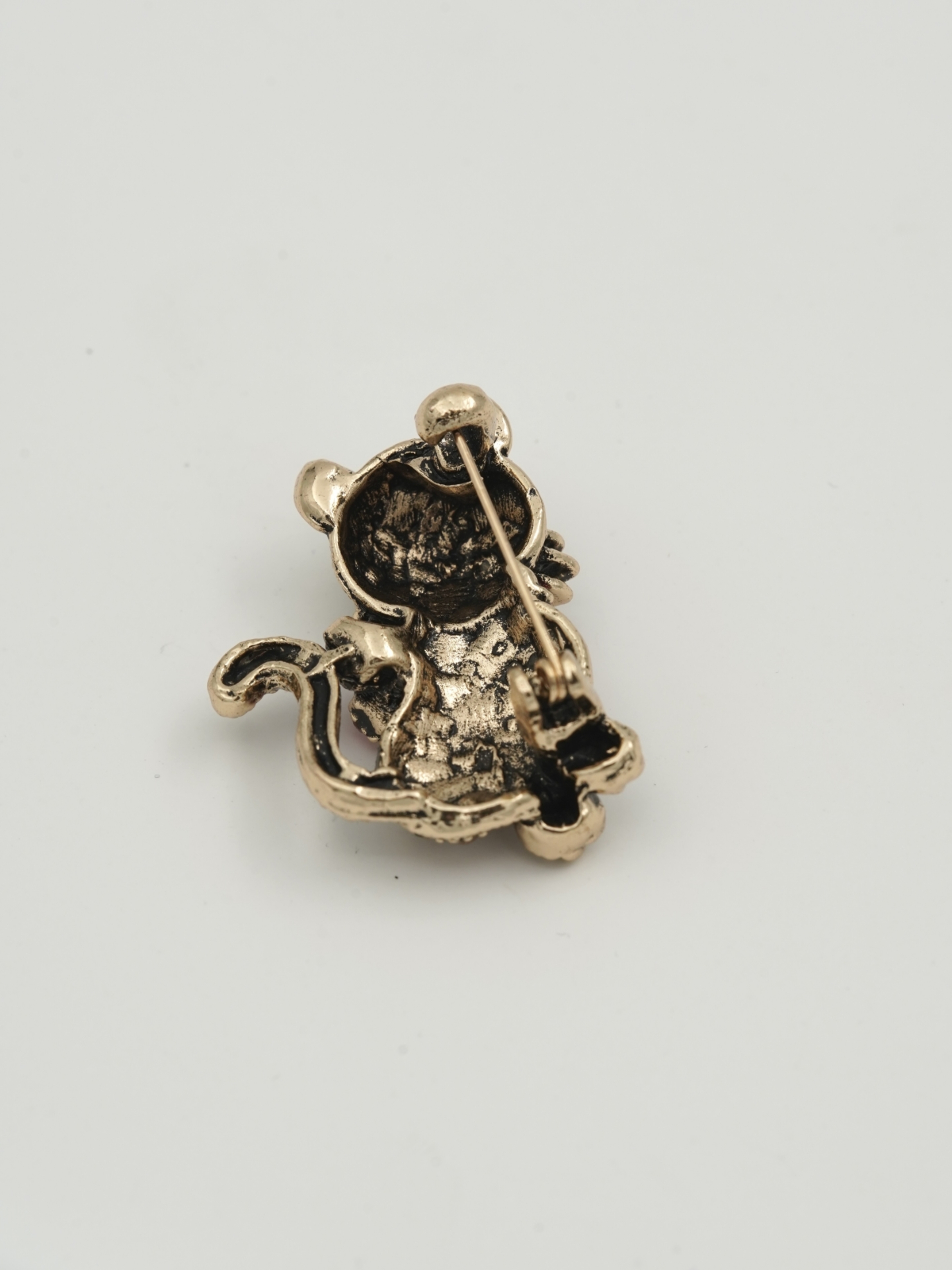 Resim Taşlı Pembe Atkılı Gold Kedi Broş