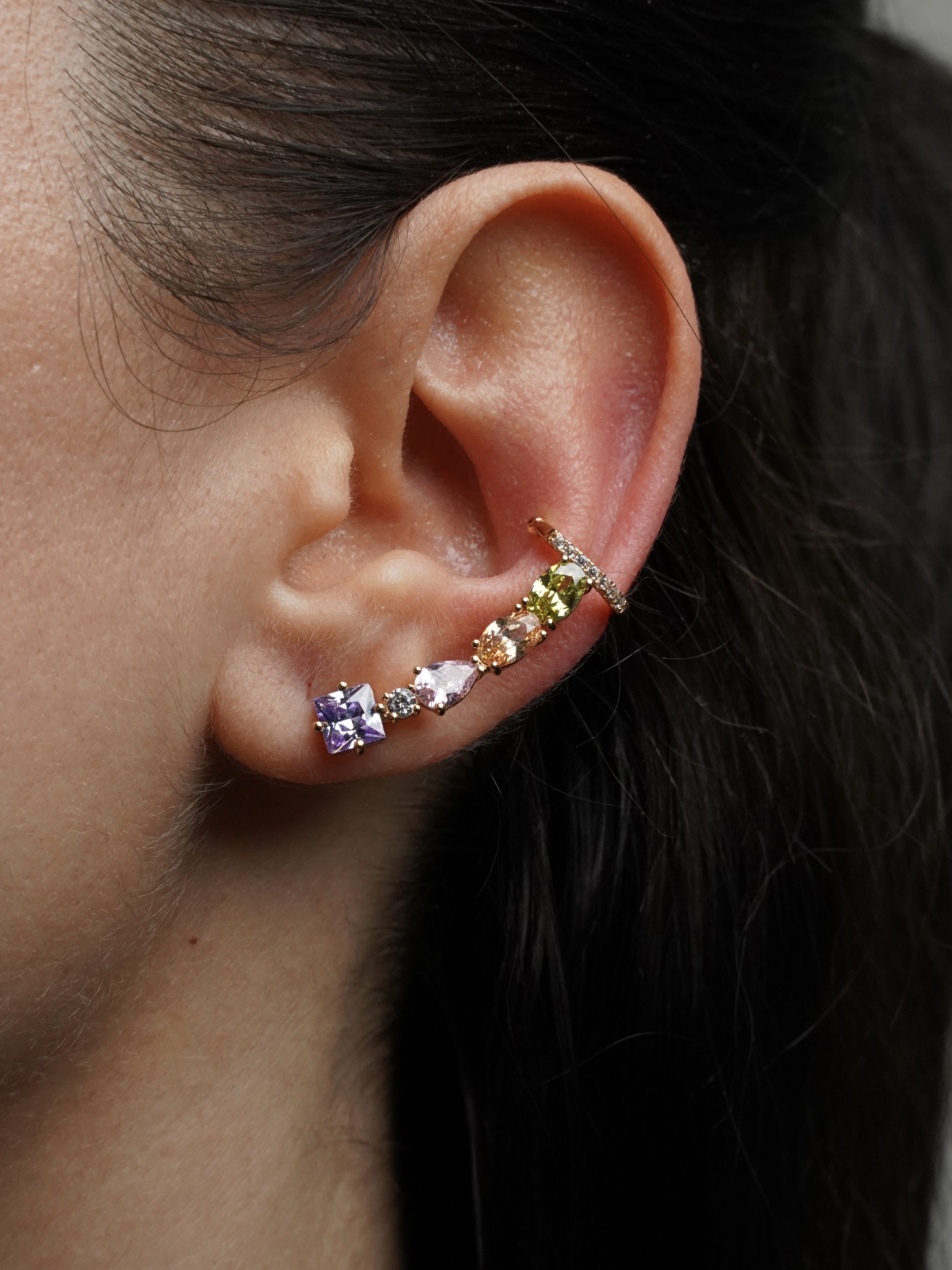 Resim Gold Taş Detaylı Earcuff Küpe