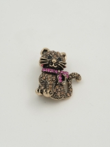 Resim Taşlı Pembe Atkılı Gold Kedi Broş
