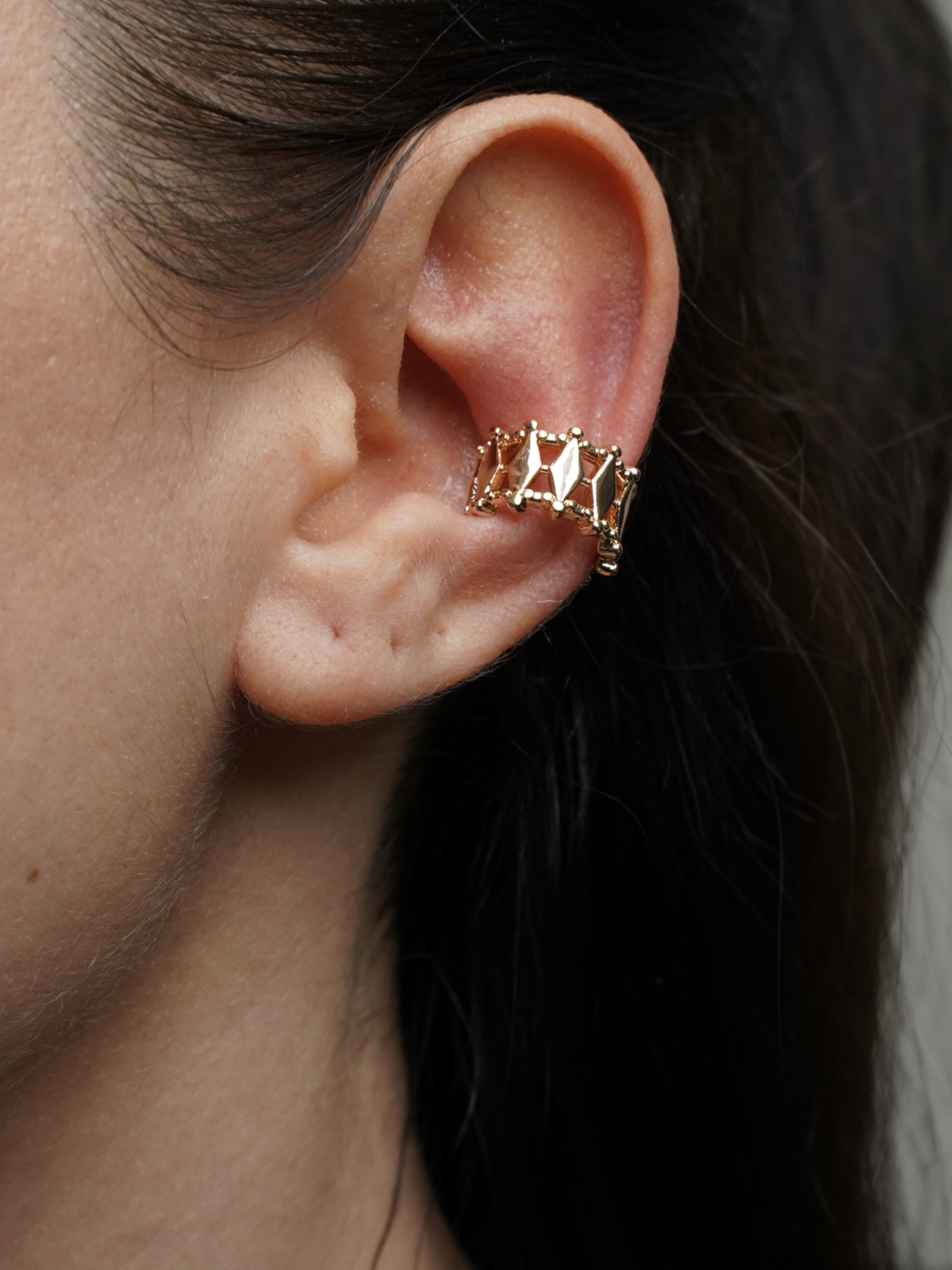 Resim Gold Baklava Desenli Earcuff Küpe